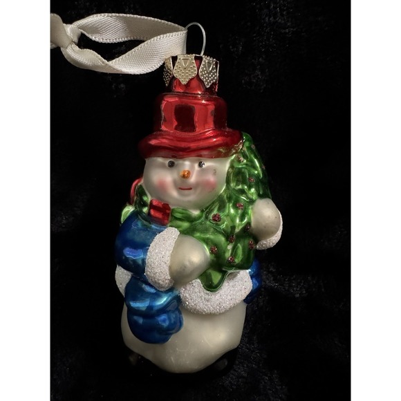 The Unbranded Brand Other - Vintage Christmas Glass Ornament Snowman 3.5" Tall Traditional Holiday